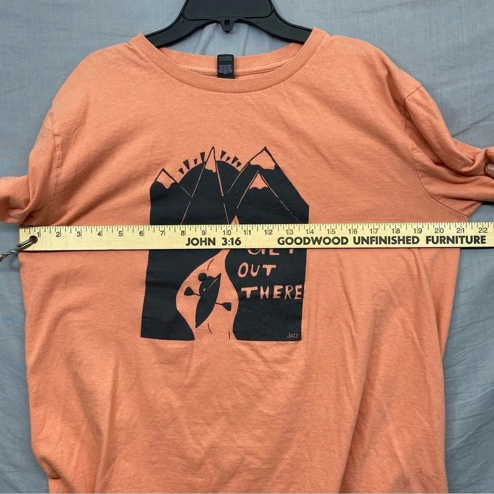 Anvil Graphic Print T-Shirt "Get Out There"‎ Orange Outdoor Theme Men Size | L - Picture 5 of 6